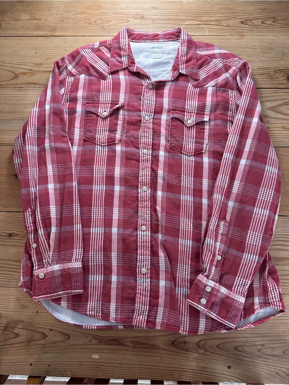 Lucky Brand Red Plaid Cotton Button-Down Shirt